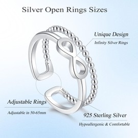 Loutade Adjustable Silver Rings for Women, 925 Sterling Silver Simple Open Rings, Infinity Forever Love Knot Silver Double Lines Rings, Minimalist Endless Silver Promise Thumb Finger Rings for Her