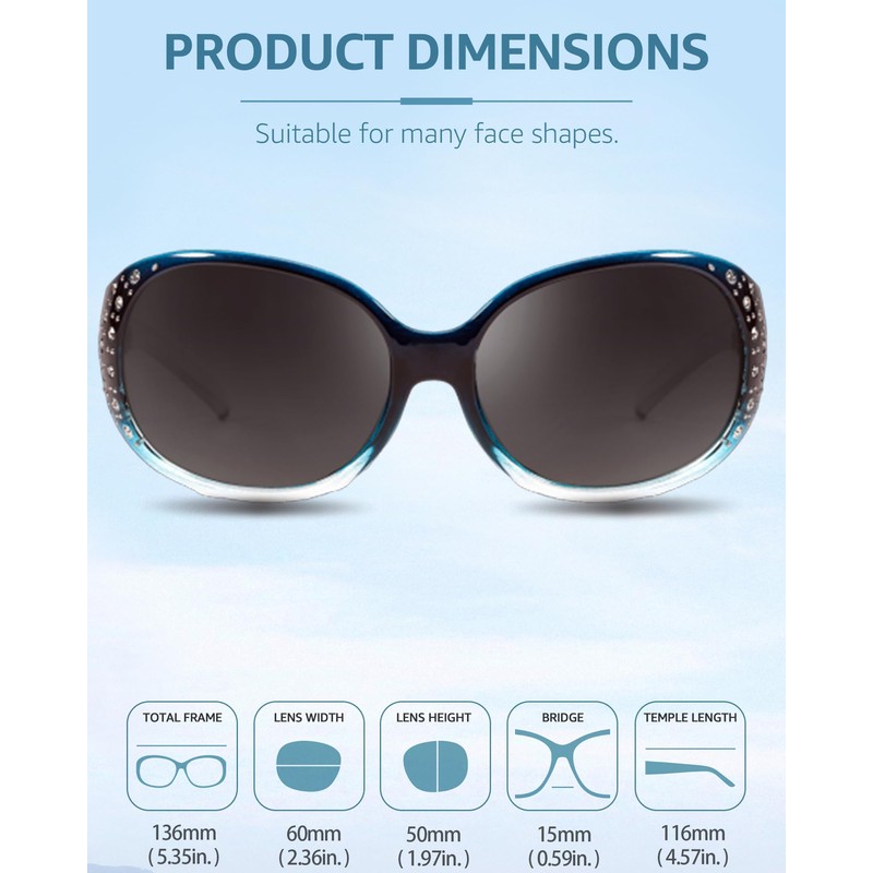 SIPHEW Polarisierte Sonnenbrille Damen Übergroße klassische Brille mit 400 UV-Schutz