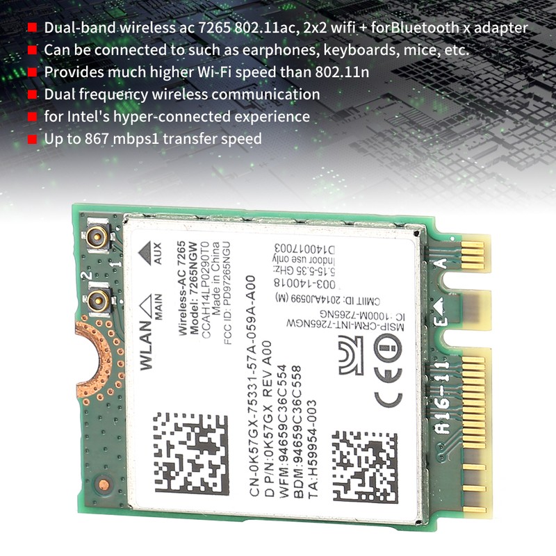 Wireless Network Card Dual Frequency for Intel AC7265 Wifi for