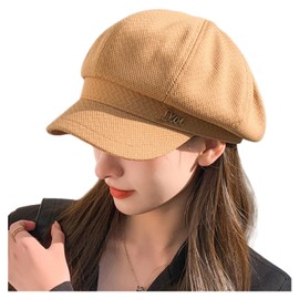 Weuiean BLDW-781 Women's Cotton Blended Cap with Brim UV Protection, Cold Protection, Small Face Effect, Cute, Stylish, Spring, Summer, Autumn, Winter,, Khaki
