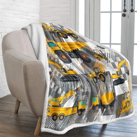 Lunoroey Excavator Blanket Throw Kids Cars Construction Truck Blankets Throws Thick Sherpa Fleece Blanket Boys Girs Bed Blanket Couch Sofa Blanket Throw 130x150cm