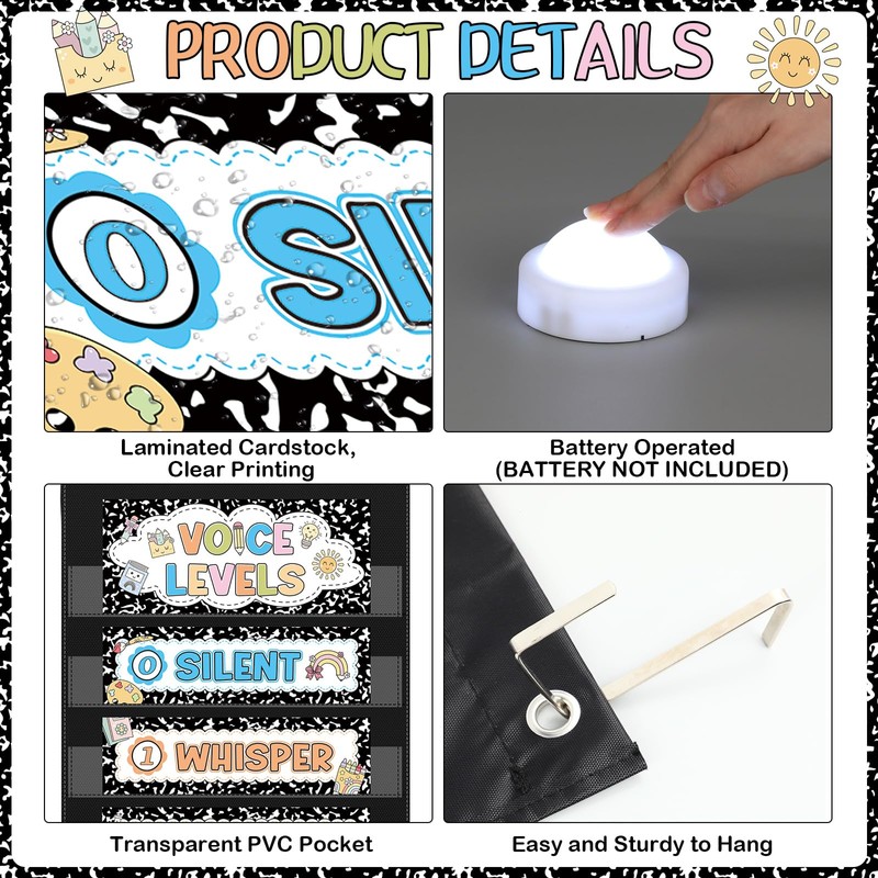 Voice Level Pocket Chart for Classroom with 5 School Push