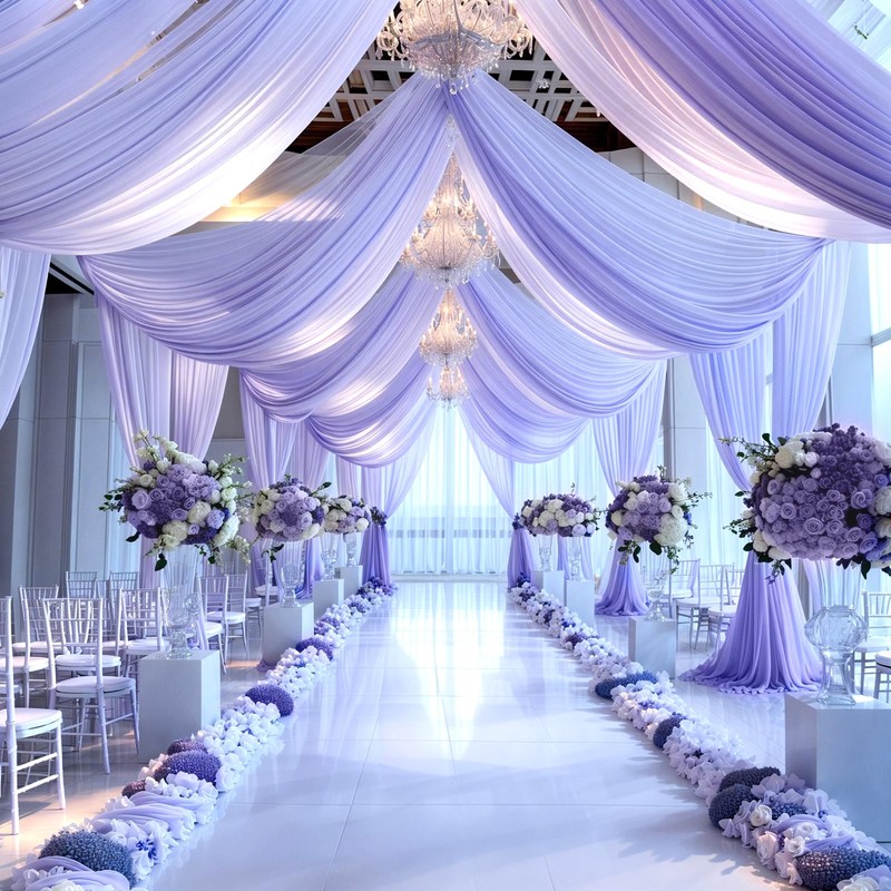 Wedding Arch Draping Fabric, 2 Panels 18FT Purple Sheer Backdrop