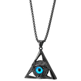 COOLSTEELANDBEYOND Collar de acero clásico con colgante de triángulo de protección contra el mal de ojo para hombres y mujeres, cadena de trigo de 30 pulgadas, no aplica