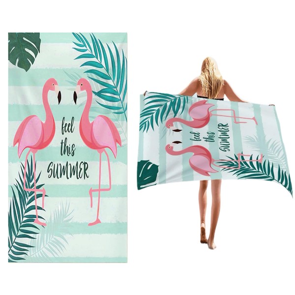 Flamingo Beach Towel, 180x80cm/70.87x31.5inch Extra Large Swimming Towel, 3X Super