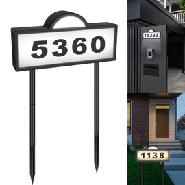 GEYUEYA Solar House Number for Outside, Address Numbers for House,IP65 Waterproof House Number Sign With Dual 3200k Warm White & 6500k Cold White Led, Address Sign Wall Mounted/In Ground for Yard