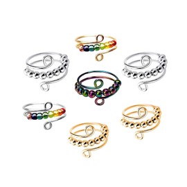 KGDUYC Pack of 7 Adjustable Anti-Stress Ring, Relief from Anxiety and Colourful Anti-Stress Ring, Anxiety Ring Set, Anxiety Spinning with Beads, Open Spinner Women, Anxiety Stress Rings for Girls