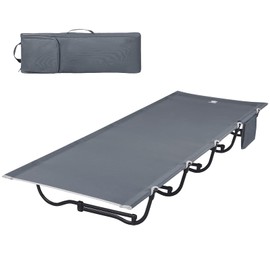 EVER ADVANCED Folding Camping Cot for Adults, Compact Sleeping Cots with Side Pocket, Portable Heavy Duty Foldable Camp Bed with Carry Bag for Outdoor, Travel, Grey