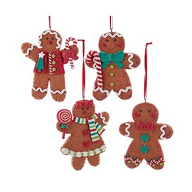 Gingerbread Cookie Girl and Boy Ornaments Set of 4