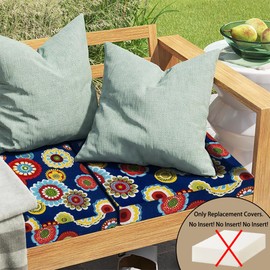 Magpie Fabrics Indoor Outdoor Patio Replacement Cushion Cover with Ties 2 Pack, Loveseat Chair Couch Slipcover Water Repellent UV Resistant Decor for Home Garden(Heronsbill Navy, 20x18x4 Inch)