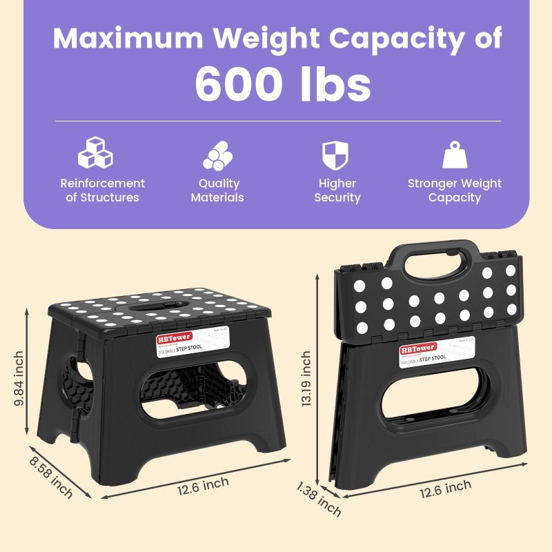 HBTower Folding Step Stool 9 Inch - Holds 600 lb,