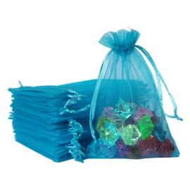 5x7 inch Organza Gift Bags Drawstring for Jewelry,Candy,Women Lip Gloss,Herb,100 Pcs Aqua Blue Sheer Fabric Clear Mesh Wrap Sachet for Baby Shower,Birthday,Christmas,Party Favors,Bridal Shower,Wedding