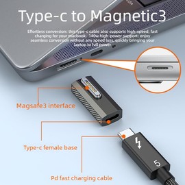 korllo 140W USB-C to Magnetic 3 Adapter, PD3.1 Fast Charging 90° Side Bend Gray Zinc Alloy Converter Type-C to Mags 3 for Pro 16"/14" (2025-2021) Air 15"/13" (2025-2022), M1/M2/M3//M4/M5 Series