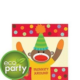 16 pc Sock Monkey Birthday Party Beverage Napkins
