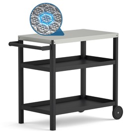 TORVA Outdoor Prep Grill Cart, Portable Hard Tabletop Cart for Pizza Oven, 3-Tier BBQ Cart for Camping, Patio, Backyard, Black