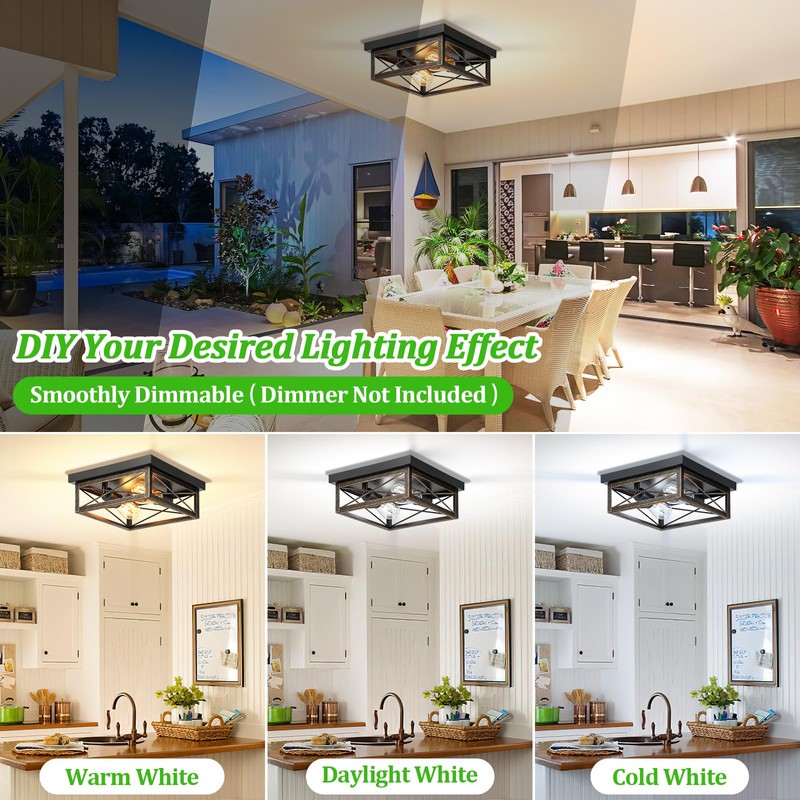 Oil Rubbed Bronze Hallway Light Fixture Ceiling, 2-Light Farmhouse Industrial