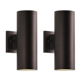 mirrea Modern Outdoor Porch Light Patio Light in 2 Lights with Aluminum Cylinder and Tempered Glass Cover Waterproof Wall Sconce 2 Pack (Oil Rubbed Bronze)