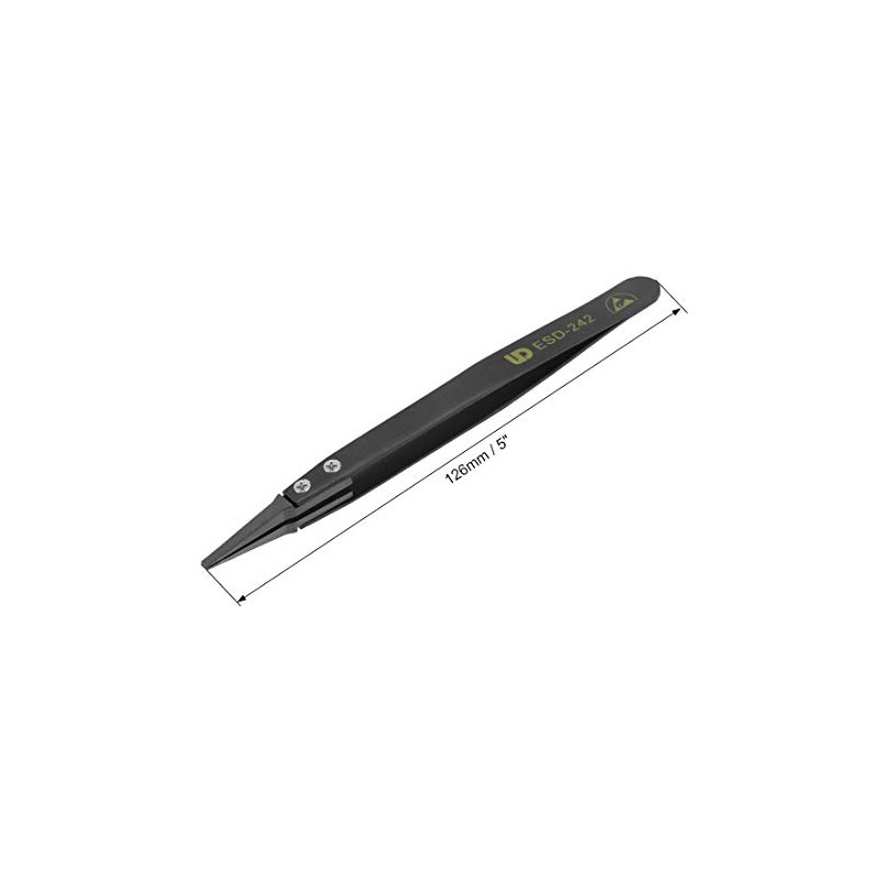 sourcing map ESD Precision Anti-Static Tweezers, Stainless Steel Flat Tip