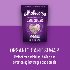 Wholesome Sweeteners Organic Cane Sugar, Fair Trade, Non-GMO, USDA Organic Granulated Sugar, 4 lb. (Pack of 6)