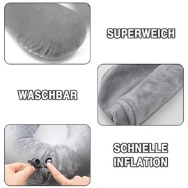 MOERAE Inflatable Travel Pillow, Neck Pillow, Portable Neck Pillow, Egornomic Headrest with Sleeping Mask, Earplugs, Bag, Neck Support Pillow for Travel, Plane, Train, Car, Office (Grey)