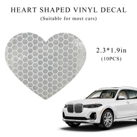 SHMZK 10PCS Vinyl Decal for Cars, High Intensity Reflective Sticker Night Safety Sign Bumper Decals, Waterproof Grid Vinyl Stickers Scratch Cover for Auto Window Laptop (Heart, White)