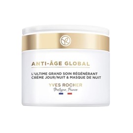 YVES ROCHER - Crema Facial 3 En 1 Extra Rejuvenecedora Anti Age Global - Corrige los 8 Signos de la Edad - Todo tipo de Piel - Con Ácido Hialurónico - Crema de Día/Noche y Mascarilla - Fórmula Vegana, 75 ml
