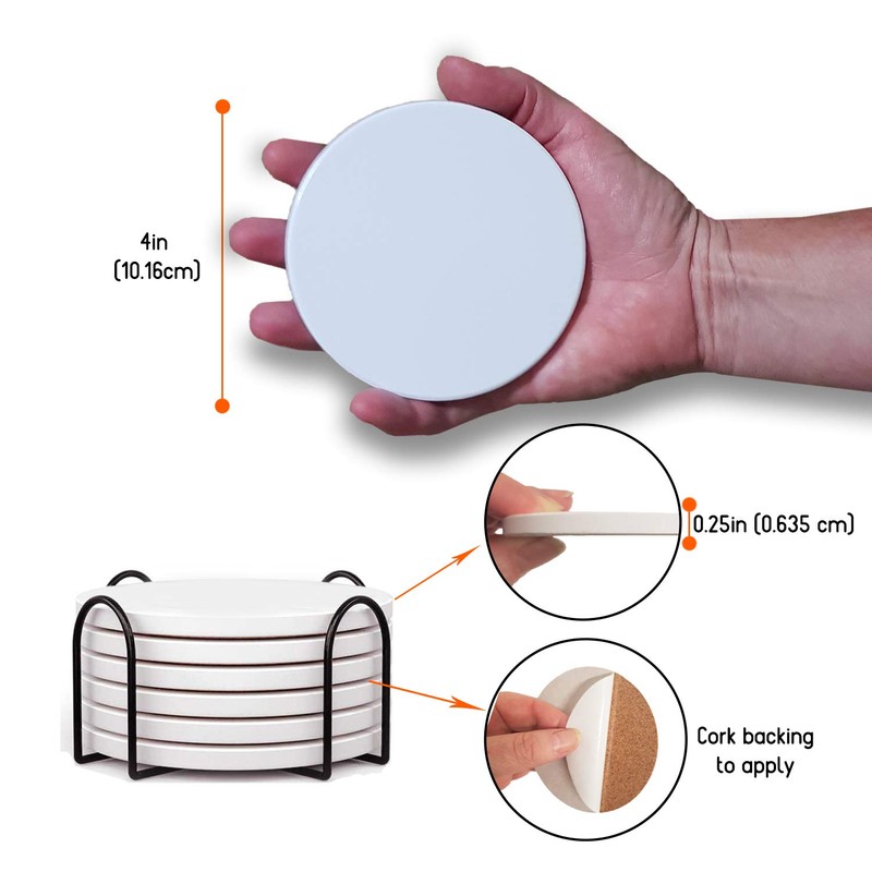Ceramic Coaster Sets - 12 Round 4 Inch Unglazed Coasters,