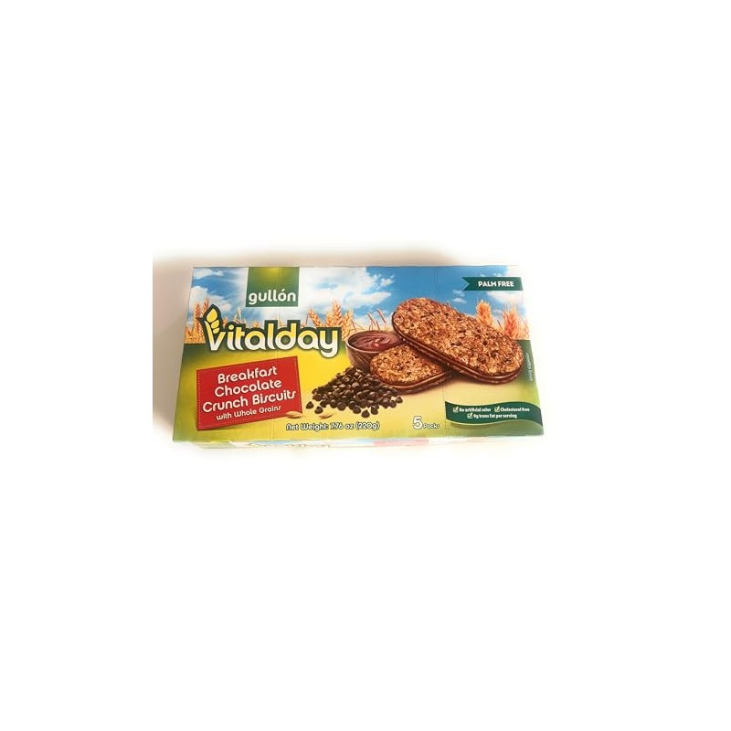 Gullon's-Vitalday Breakfast Chocolate Crunch Biscuits with Whole Grains, Palm Free,