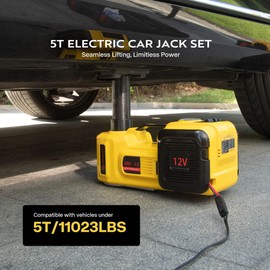 VIVOHOME Electric Car Jack 5 Ton 12V, 4 in 1 Hydraulic Floor Jack 6.1"-20.9" Lifting Range, Portable Emergency Car Lift with Impact Wrench & Tire Inflator for SUV MPV Truck