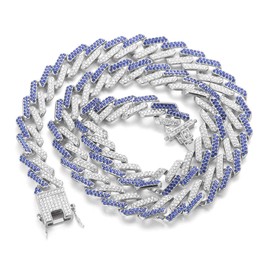 Halukakah Diamond Gold Chain Cuban Chain for Men 13 mm 18 Carat Real Gold-Plated / Platinum White Gold Collar Necklace, Multicoloured FUJI Mountain Blue/Red/Black/Clear Laboratory Diamonds, Gift for