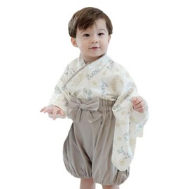 SLINX HF025 Baby Clothes, Hakama, Romper, Kimono, Kimono, Girls, Boys, Formal, Baby, Shrine Visit, Hundreds of Years, First Festival, Kimono, Romper, Coverall, Baby Shower, Baby Hakama, Greige Top and