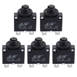 RKURCK 5 Amps Thermal Circuit Breakers, 125/250V AC 32V DC Push Button Manual Reset Overload Protector Circuit Breaker Switch 5A 5 Pack