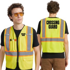AK A-KSAFETY M Yellow High Visibility Security Vest for Crossing Guards, Safety Guards, and Construction Workers - Reflective, Hi Vis, Work Vest for Men