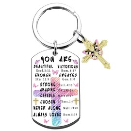 SSWPQOS Christian Bible Verse Keychain Inspirational Christian Keychain Religious Gifts for Women Baptism Gift Cross Keychains Bible Accessories Gift Religious Confirmation Gifts