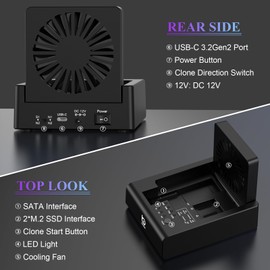 M.2 NVMe & SATA Hard Drive Docking Station, USB C 10Gbps Hard Drive cloner for M.2 PCIe NVMe + SATA 2.5”/3.5” HDD Converter, Offline Cloning, Tool-Free, Cooling Fan