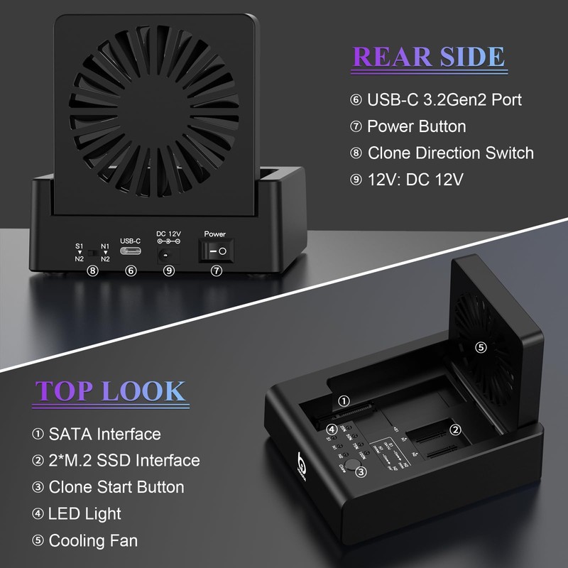 M.2 NVMe & SATA Hard Drive Docking Station, USB C