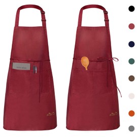 Viedouce 2 Packs Apron Cooking Kitchen Waterproof,Adjustable Chef Apron with Pockets for Home,Restaurant,Craft,Garden,BBQ,School,Coffee House,Apron for Men Women