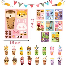 ANGOLIO 40Pcs Make A Face Boba Tea Stickers Make Your Own Animals Stickers Mix and Match Sweets and Boba Tea Party Favor Supplies for Kids Ice Cream Sticker Games Birthday DIY Art Crafts