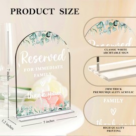 2 Pcs Acrylic Wedding Sign, Bridal Shower Decoration, Reserved Seating Sign for Immediate Family, Modern Font Table Signs, Acrylic Table Top Signs for Wedding Reception(Clear Eucalyptus Leaves)