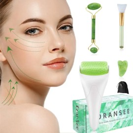 Set Masaje Facial 5 en 1 Jade Rodillo Gua Sha Antiedad