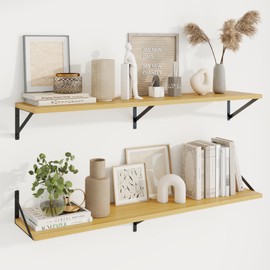 Axeman Deep Floating Shelves for Wall - 48 Inch Wide x 10 Inch Deep Floating Shelves Set of 2 -Oak Wide Wall Shelves for Living Room Bathroom Bedroom