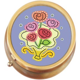 Flowers in Vase Brass Round Pill Box