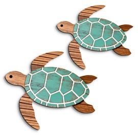Pigort Wooden Turtle Wall Decor - Beach Bathroom Decor -Farmhouse Coastal Ornaments for Pool, Home, Lake House, Bathroom, Garden – Beach Theme Art Decorations (Blue-1)