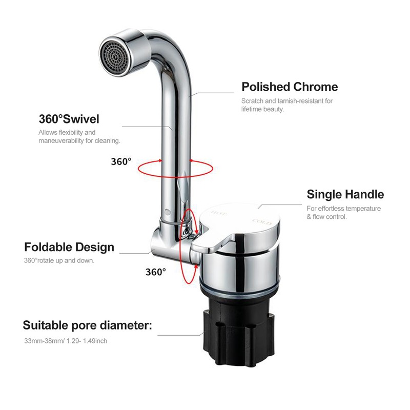 Foldable Faucet for Motorhome 360°Rotation Kitchen Faucet Sink Single-Handle Water