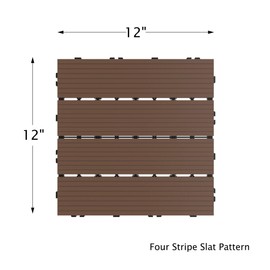 Pure Garden 50-LG1191 Patio and Deck Tiles – Interlocking Slat Pattern Outdoor Floor Pavers Weather Resistant and Anti-Slip Square DIY Mat (Brown 6 Pieces),