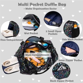 Black Girls Duffle Bags with Shoe Compartment Large-capacity Dance Ballet Bag Gym Sport Overnight Travel Sleepover Bags for Women Girl