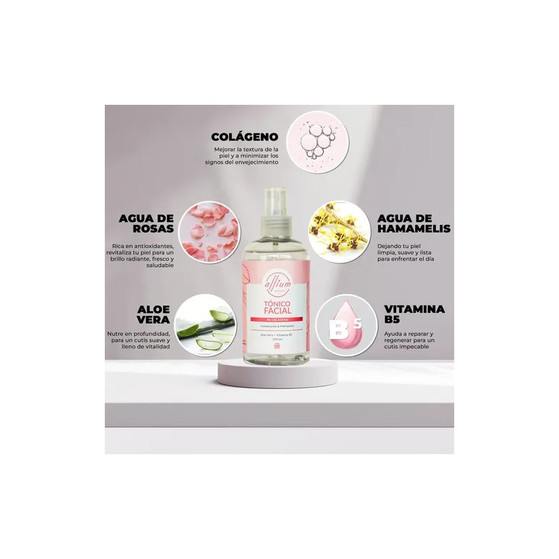 Tónico agua de rosas y hamamelis 5 % colágeno +