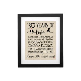 TOBOHU Framed 30 Years of Love Burlap Print, Gifts for Parents & Grandparents, Romantic Gifts for Couples, Happy 30th Anniversary Decoration