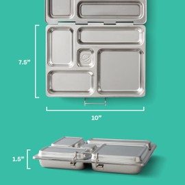PlanetBox Rover Stainless Steel Bento Box Style Lunch Box Kit for Kids with 5 Compartments, Includes Insulated Lunch Bag, Leakproof Food Containers and Matching Mermaid Lagoon Magnets