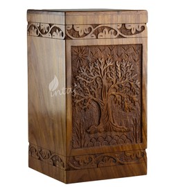 INTAJ Handmade Rosewood Urn for Human Ashes - Tree of Life Wooden Urns Hand-Crafted - Funeral Cremation Urn for Ashes (Medium (180 Cu/in), Rosewood Tree)